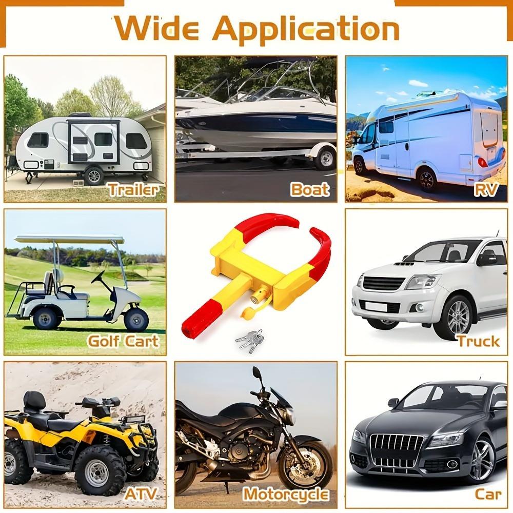 Stainless Steel Heavy Duty Tire Lock. Nine-hole Adjustable. Fits Cars, Trucks, RVs, Trailers, Bikes, Motorcycles.
