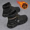 Winter Velvet Martin Boots High-top Retro Lace-up Tooling Boots Casual Platform Snow Cotton Shoes Men