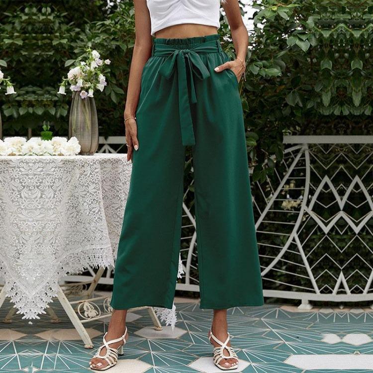 Women's Casual High Waist Capris Pants Solid Color Print Fashion