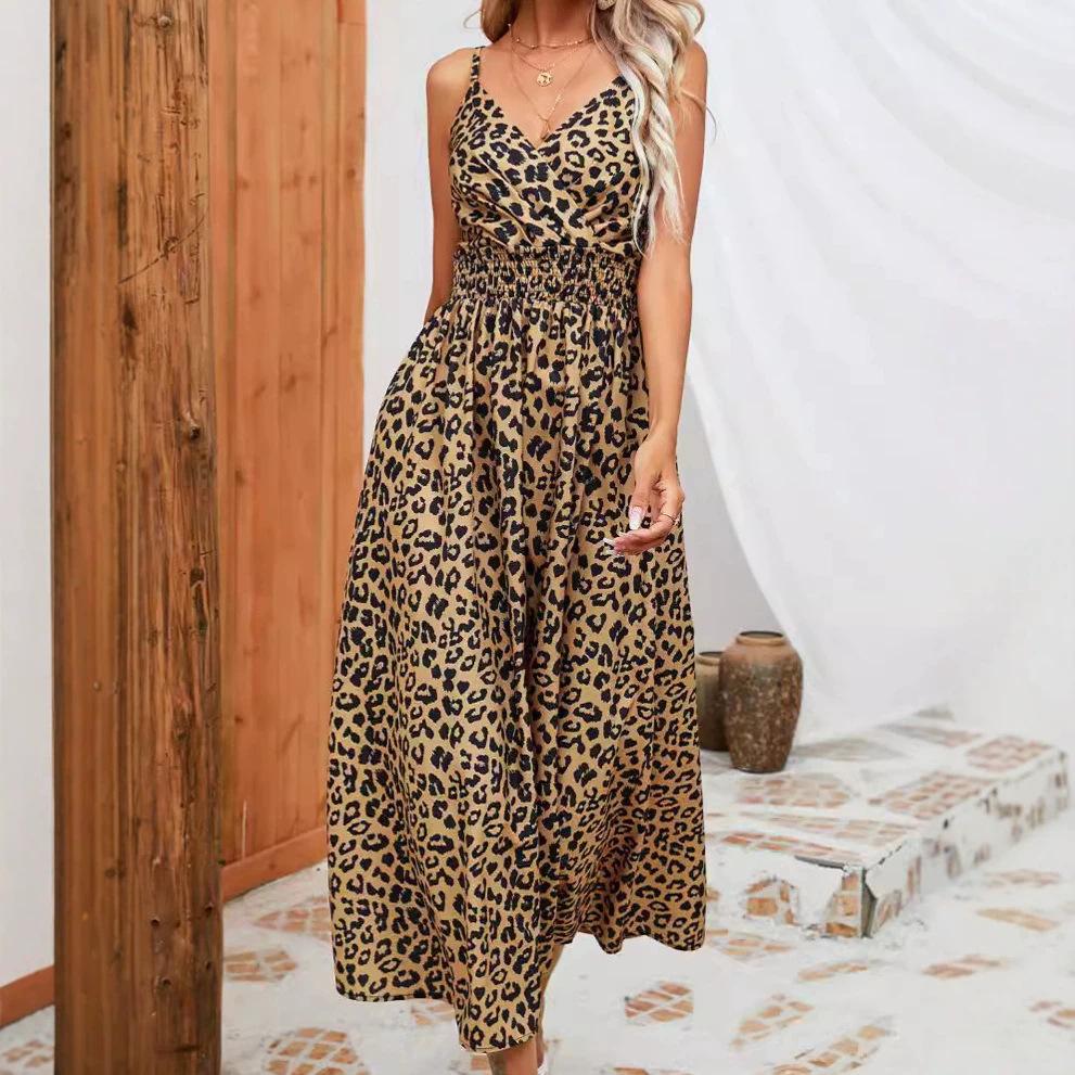 European and American Women's Clothing Amazon Popular Dress 2026 Summer Cross-border Leopard Print Suspender Group Foreign Trade Women's Clothing