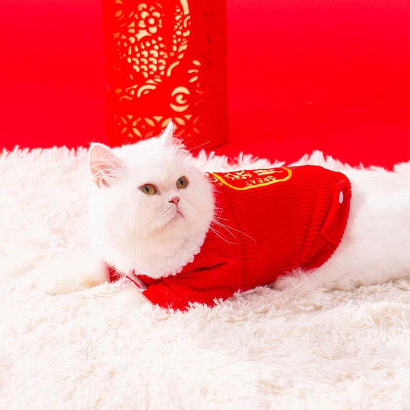 Make a Fortune In the New Year, Fleece To Keep Warm, Two-legged Cotton-padded Clothes Become Kittens, Festive and New Year's Greeting Cat Clothing