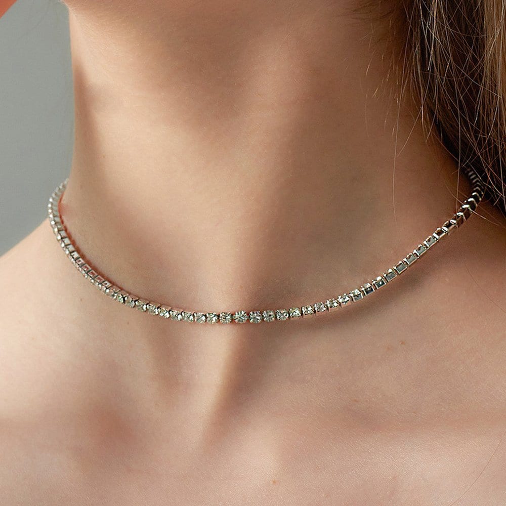 3mm Crystal Lining Choker Tennis Necklace (Worn by Son Na-eun and Kim Hye-yoon)