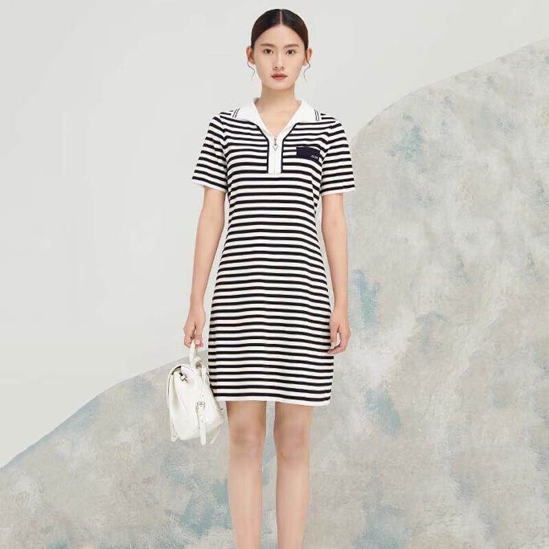

JESSIE Women s Striped Short Sleeve Knitted Polo Midi Dress S