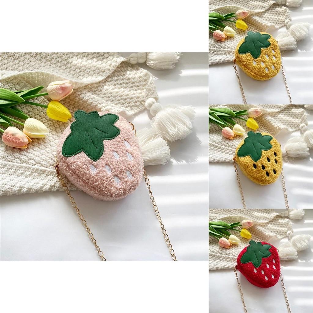Kindergarten Girls Fashionable Plush Strawberry Chain Bag 2023 Soft Breathable Wearresistant Purse Coin