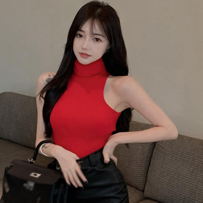 

Женская майка, приталенный пуловер, футболка, трикотажная водолазка без рукавов, однотонная базовая рубашка One Size