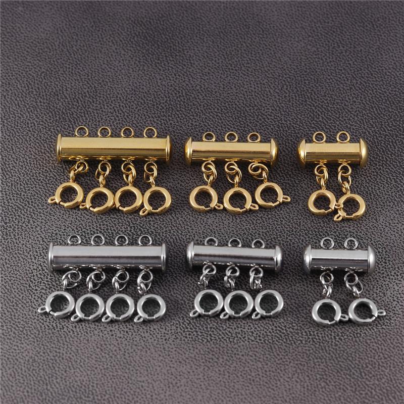 LOULEUR Stainless Steel Spring Buckle Lobster Clasps Connectors Slide Tube Lock Spacer Clasp Multi Strands Magnetic wholesale