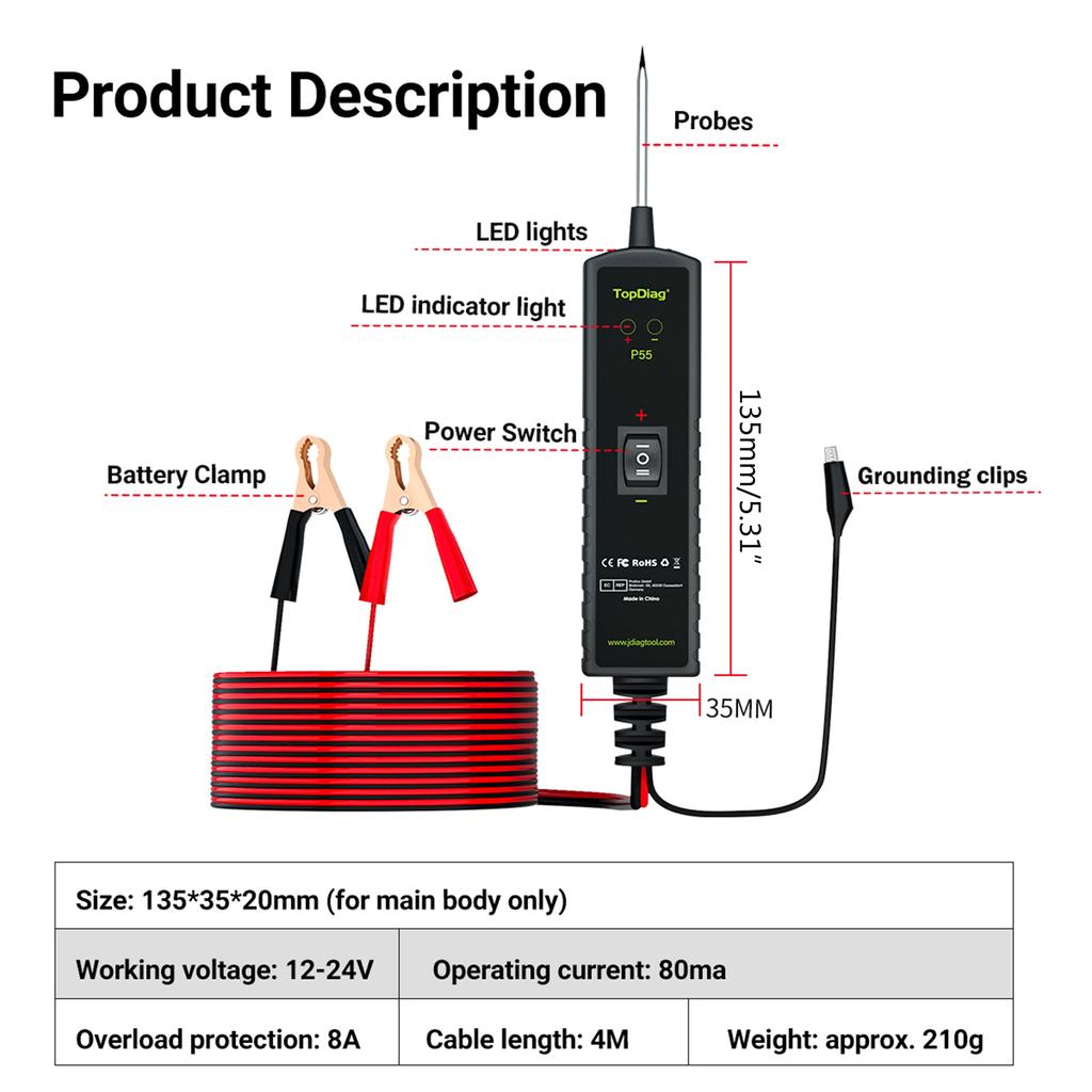 Wytrzymały tester obwodów samochodowych, lampka testowa 12V/24V ze klipsem krokodylkowym, tester napięcia obwodu do samochodów i motocykli