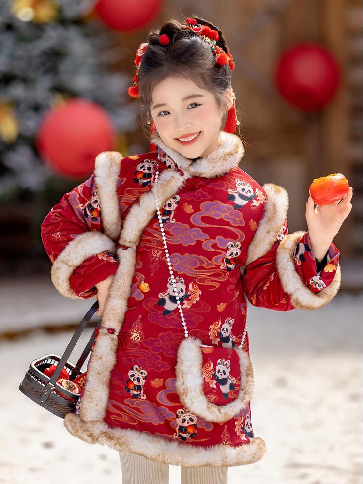Children s Velvet Hanfu Set: Winter Festive Outfit for New Year 90 cm