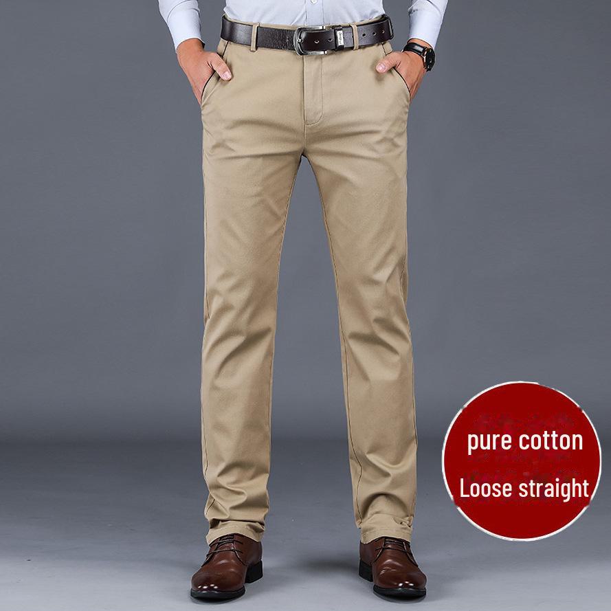 

«Мужские свободные прямые брюки из чистого хлопка на весну и осень — универсальные, модные и деловые» 40 (Waist 106 cm)