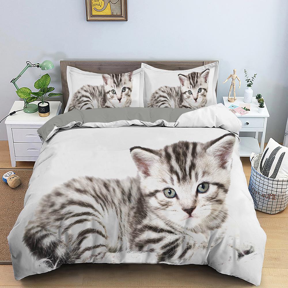 Lovely Cat Queen King Size Bedding Set Microfiber Polyester 3D Print Duvet Cover Set Girls Adults Comforter Cover Cute Animals