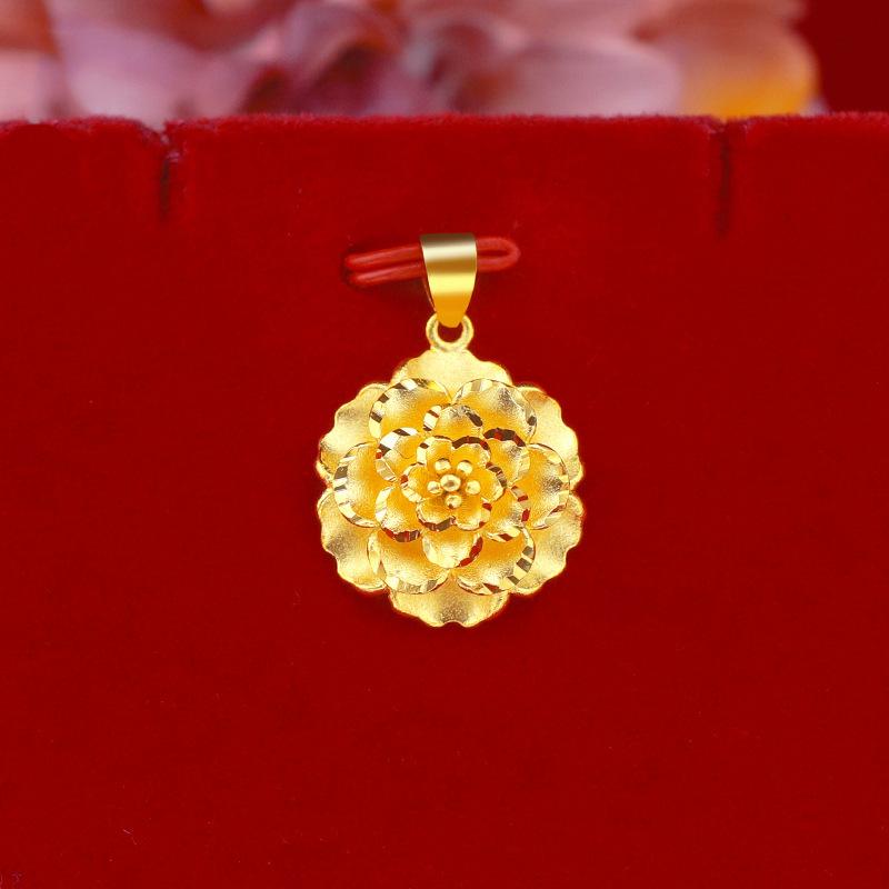 Vietnam Gold-Plated Brass Flower Pendant Necklace - Women's Frosted Fashion Clavicle Chain