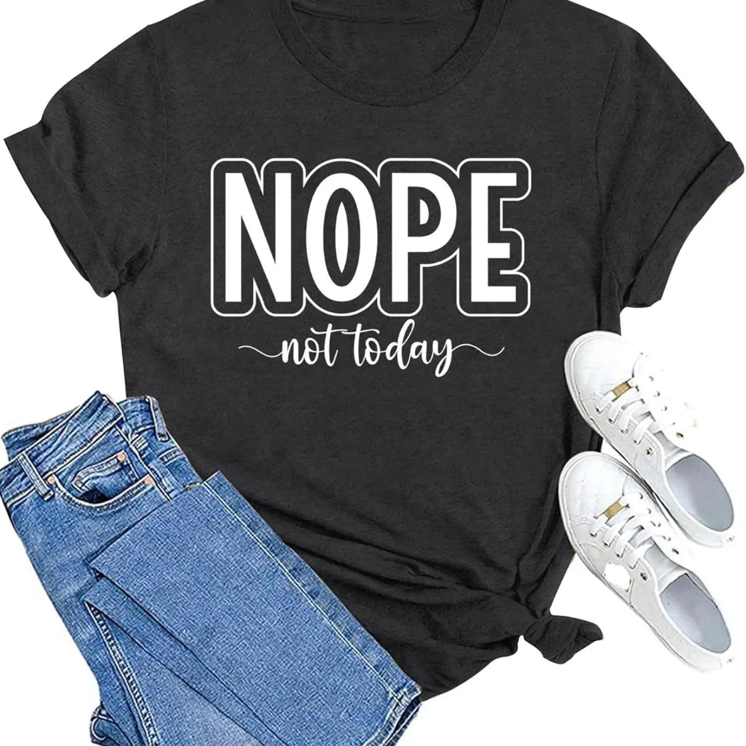 MAIHUN Women Nope Not Today Shirt Funny Saying Short Sleeve Summer Blouse Tee Top S чёрный