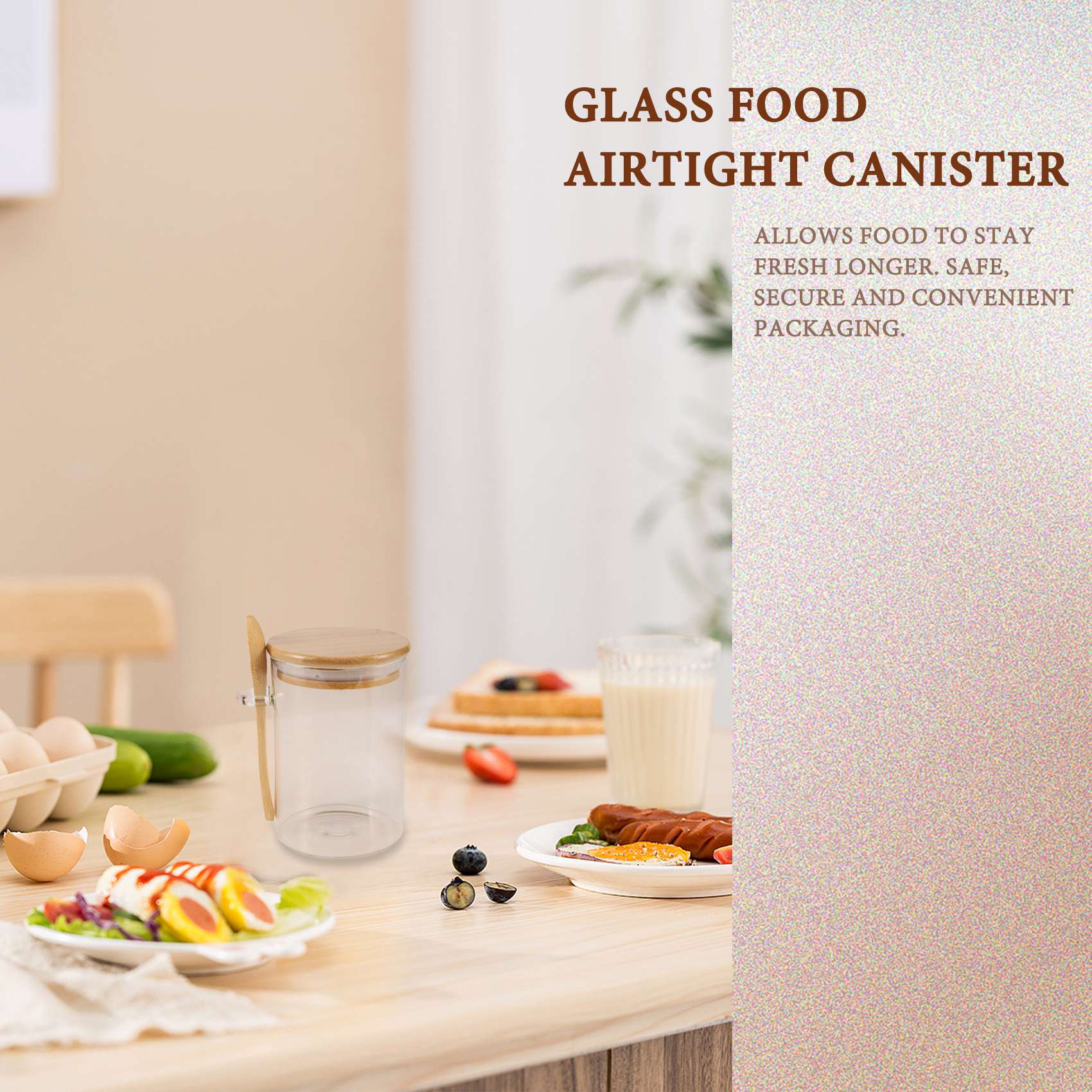 

BHBL Glass Food Airtight Canister Castor Lid Storage Tank Jar Bamboo Food Container with Wooden Spoon China Mainland