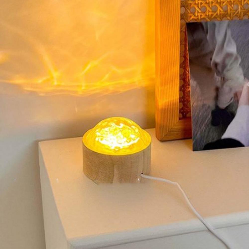 Made of PP And Wood Water Ripple Lamp Monochromatic Warm Light Ceiling Projection Decor Nightstand