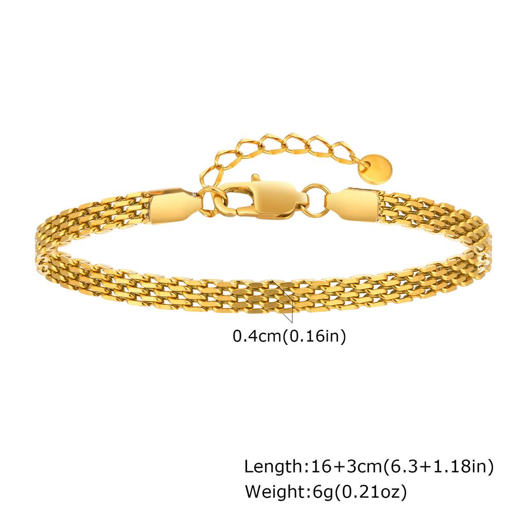3mm/4mm/6mm Vintage Mesh Link Chain Bracelet for Women, Gold Plated Stainless Steel Italian Chain Bracelet, Waterproof Jewelry