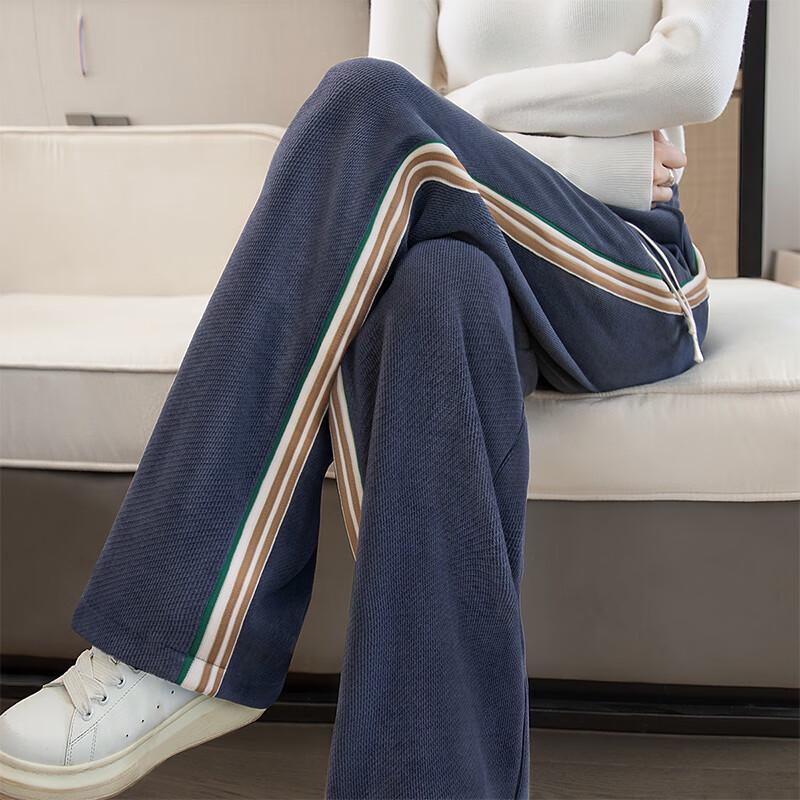 

Women s Elastic Waist Color-Block Stripe Wide-Leg Casual Pants