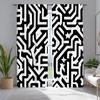 2pcs Classic Black and White Geometric Stripe Line Curtains, Soft Polyester Window Treatments for Living Room Decor
