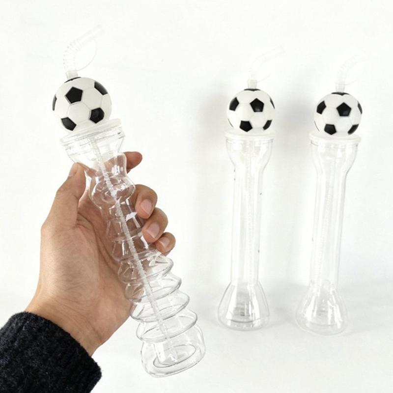 Football Water Bottles Sipper Cups For Milk Tea Coffee Juice Portable Transparent Straws Juice Mug For Birthday Party Fan Bar