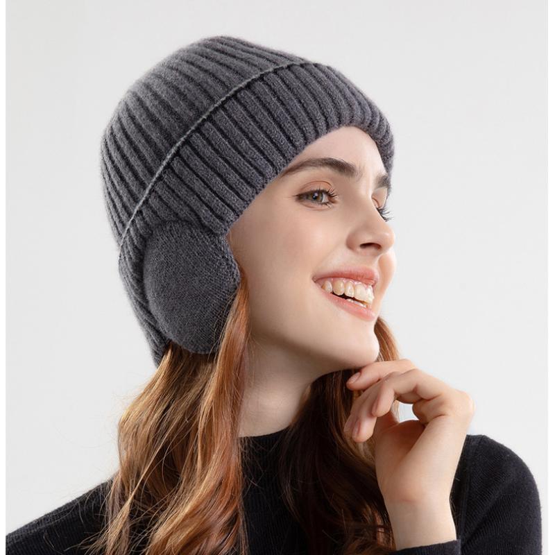 Outdoor Winter Knitted Hat Men Women Plush Warm Ear Cap Earmuff Stylish Soft Casual Ski Hats Cycling Ear Protection Beanies