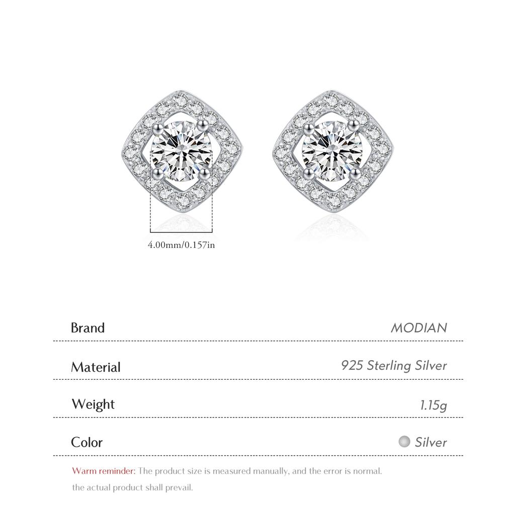 MODIAN 925 Silver Luxury Sparkling Sugar Cube Zirconia Stud Earrings For Women Wedding Engagement Fine Jewelry