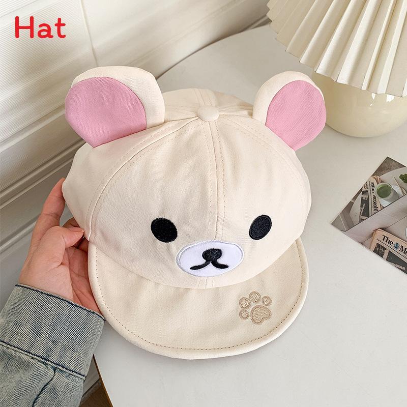 Spring Summer Kids Cartoon Bear Brim Hat With Sun Protection For Travel IvoryBear