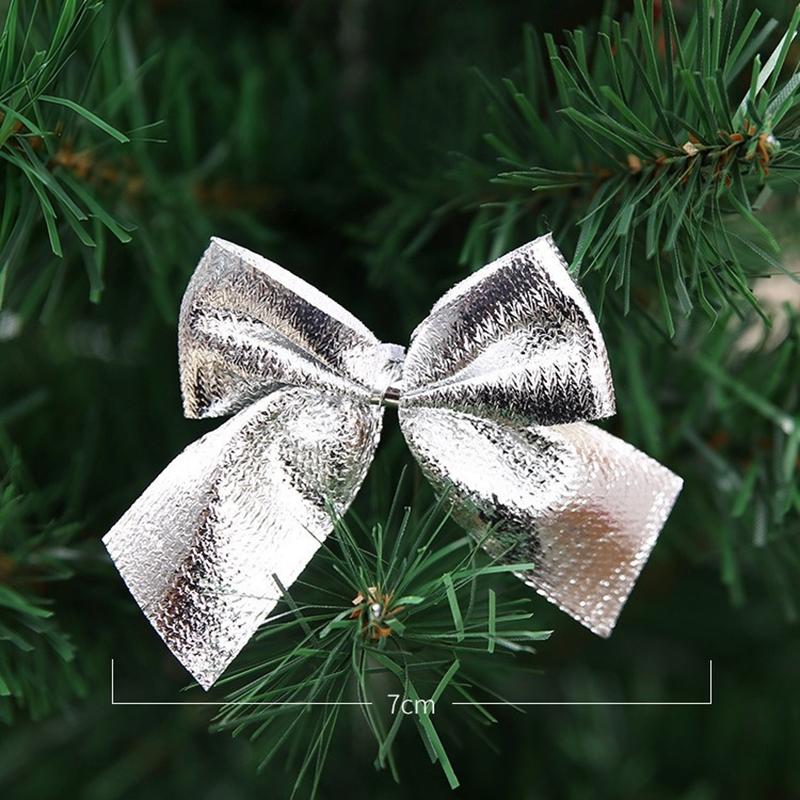 12Pcs/Pack Golden Silver Red Christmas Bow Ornament Tree Decoration Bowknot Pendant For Home