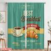 2pcs 2D Flat Printing Window Curtains Breakfast Coffee Croissant Good Morning Fabric Without Electricity Festive Wall Decor for