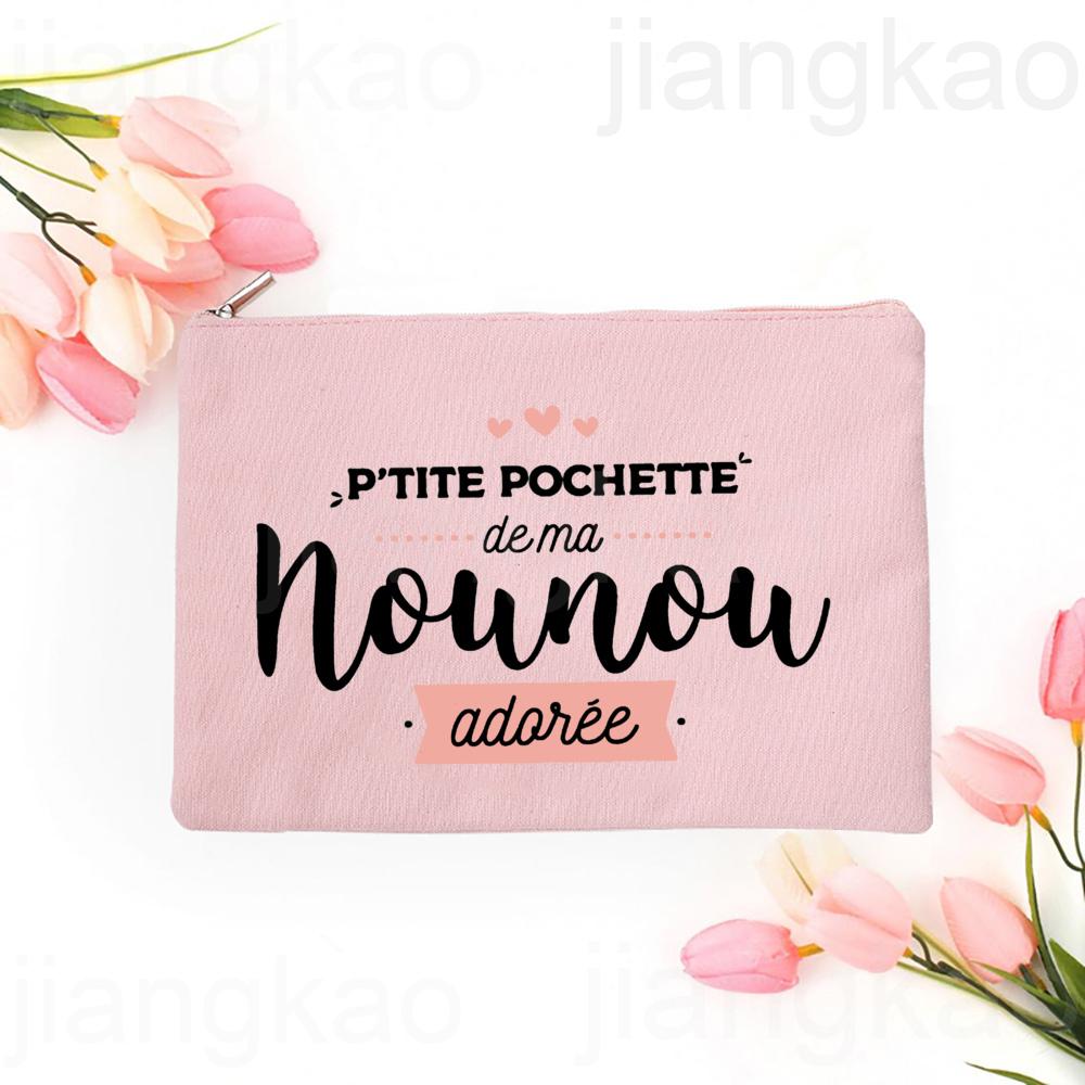 Thank You for Taking Care of Me Nanny Print Cosmetic Bag Women Neceser Makeup Bags Travel Toiletry Pouch Thanks Gifts for Nounou