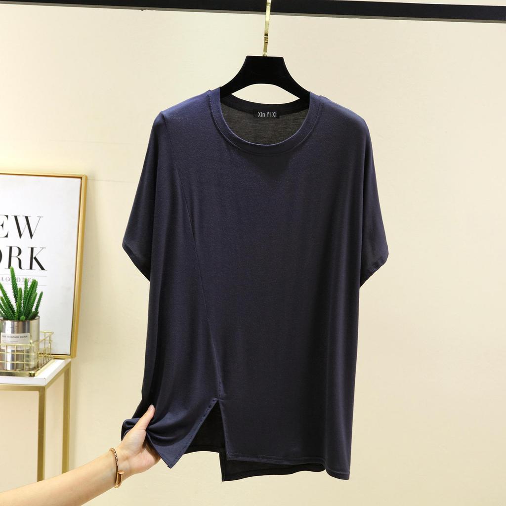 Korean Style Women's Loose Fit Modal Short Sleeve Round Neck T-shirt