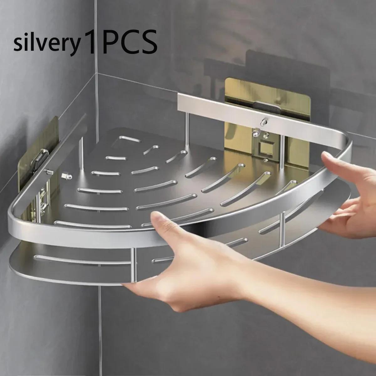 

Bathroom Shelf Aluminum Alloy Shampoo Rack Makeup Storage Organizer Shower Shelf Bathroom Accessories No Drill Wall Corner Shelf