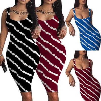 Women's Striped Tank Dress Sleeveless Basic Midi Club Dresses Party  Dress