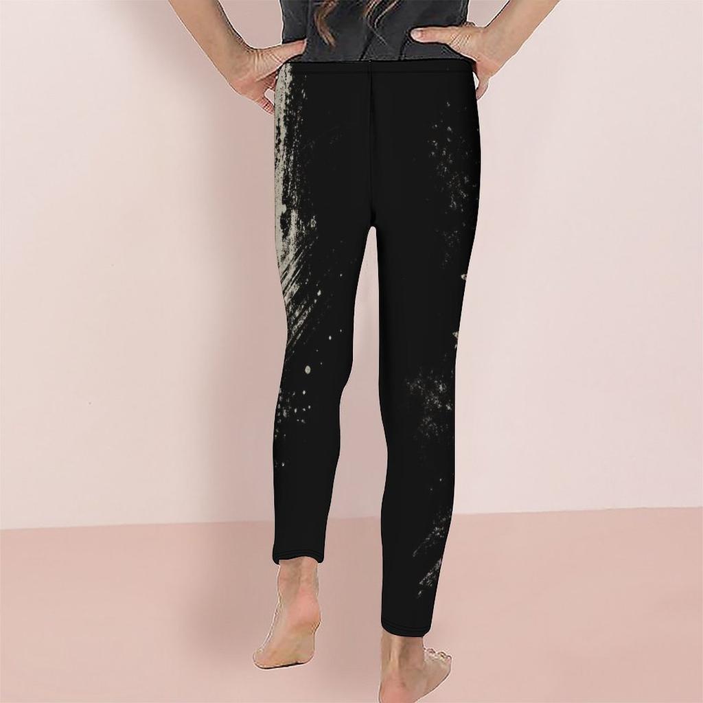 Girls Printed Full Length Fitted Yoga Leggings Black Red White Stretch Waist Pants