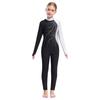 Girls Sparkly Rhinestone Jumpsuit Long Sleeve Round Collar Hollow Back Patchwork Style Dance Performance Outfit
