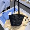 New Summer Hand-held Vegetable Basket, French Retro PU Leather Hand Woven Bag, Water Bucket Bag