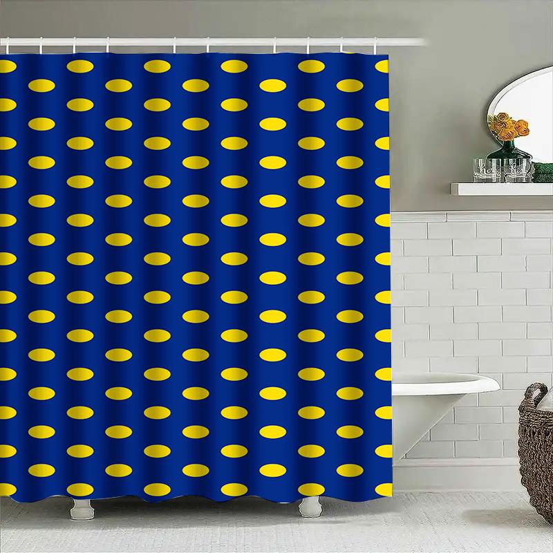Blue Shower Curtain With Yellow Ovals Bathroom Decor For Home Decoration Waterproof Bath Mat Set Easy Installation In The Tub Or