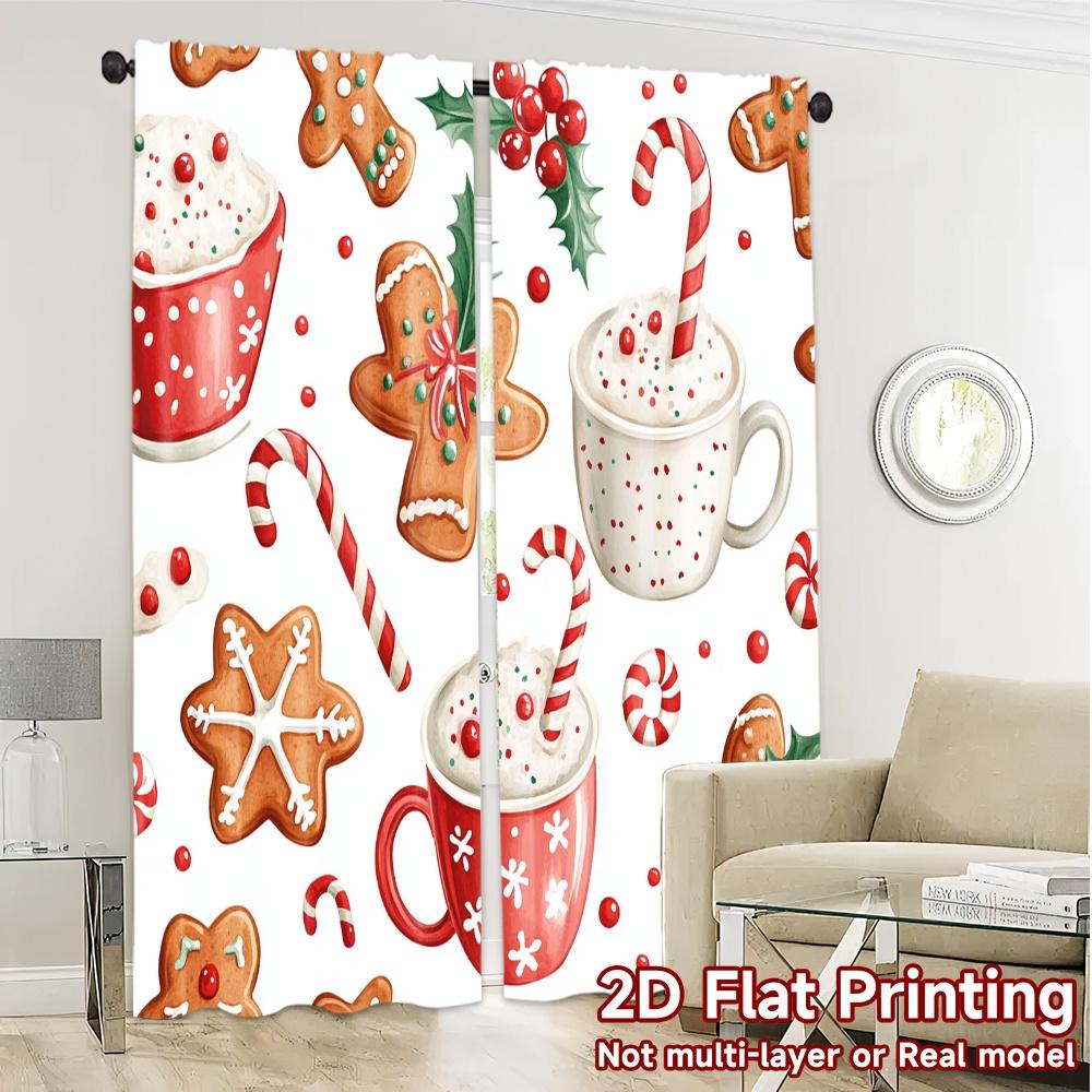 2pcs,Curtains Christmas Cookies Hot Chocolate Candy Modern Curtain Modern Polyester Curtains Decorations For Home Use for