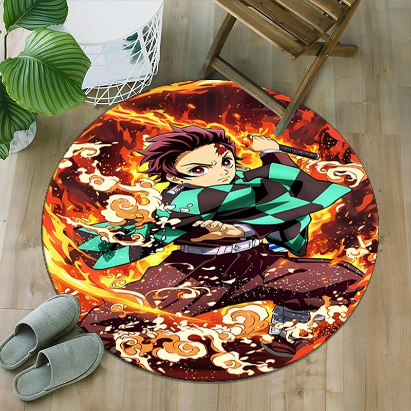 1pc Demon Slayer4 Print Round Carpet Chair Round Carpet Suitable for Bedroom Living Room Home Decorative Carpet
