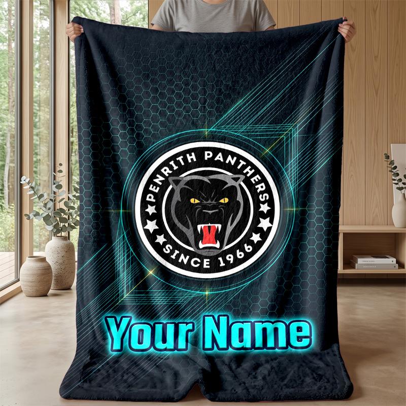 Penrith Panthers Custom Flannel Throw Blanket Print Your Name Text Soft Warm Blanket Holiday Present