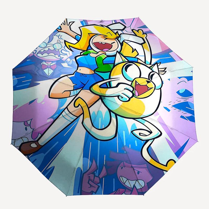 1pc Outdoor Umbrella with Adventure Time Characters - Automatic Opening/Closing, Portable 3-Fold Design, 8-Rib Iron Frame - Perfect Gift for Fans