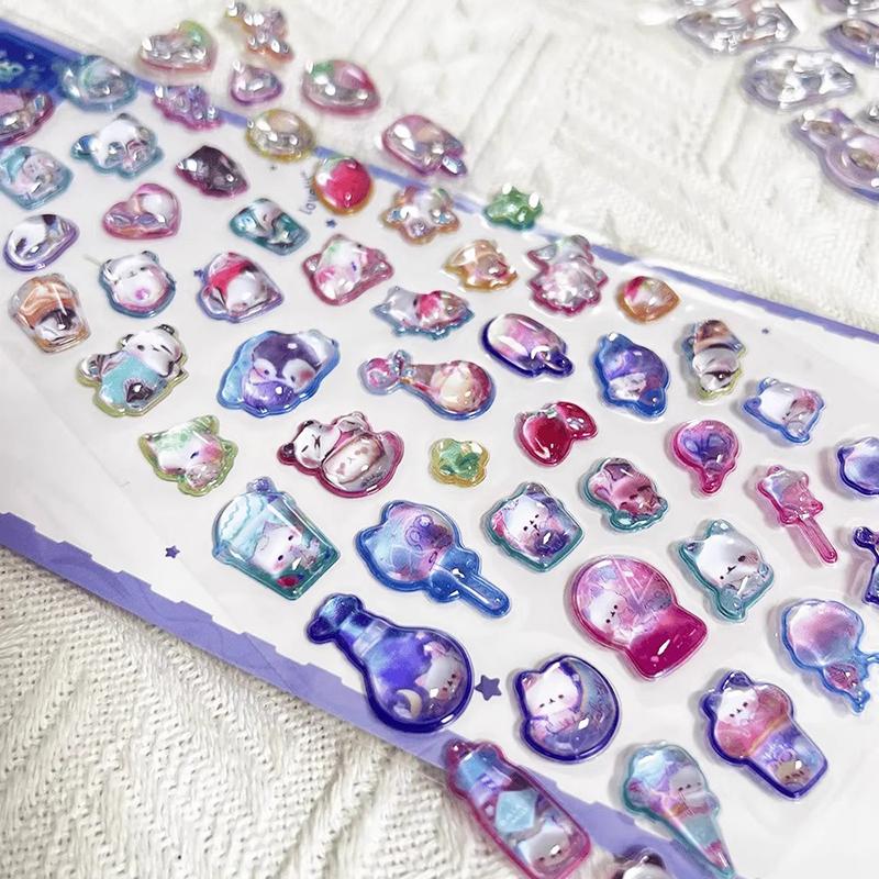 1 Sheet Girl Cute Aesthetic Decals 3D Relief Stickers Diy Scrapbooking Creative Candy Drop Diary Stationery Sticker Decoration