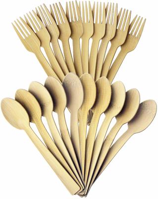 Nagao Bamboo and Wood Disposable Spoon and Fork 10 of Commercial Use Set, 17cm, Each,