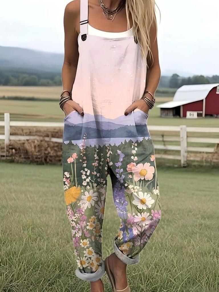 Bretelle da donna Jumpsuit estiva da donna con stampa retrò europea e americana