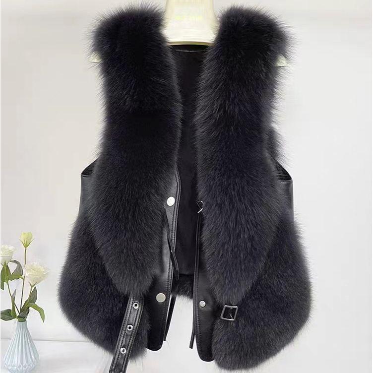 Imitation Fox Fur Autumn and Winter Vest Daughter Short Stitching Solid Color Jacket Waistcoat Fur Jacket Women
