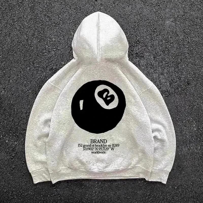 Nuova felpa con cappuccio sportiva autunnale e invernale con stampa biliardo per lo street style, morbido top casual, abbigliamento comodo di alta qualità