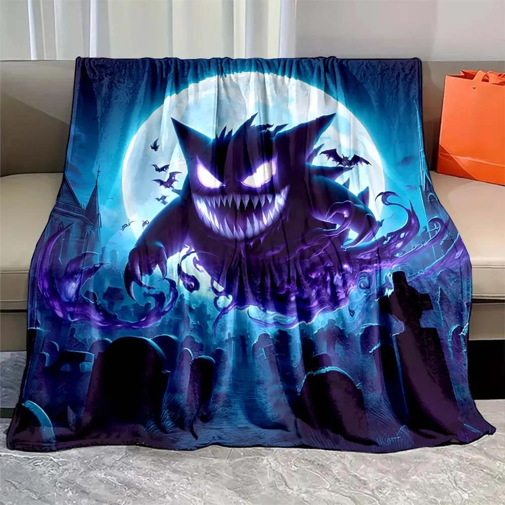 Japanese Games Pokemon Gengar Cartoon Blanket Warm Soft Flannel Material Suitable for Home Sofa Travel Camping RV Luxury Gift