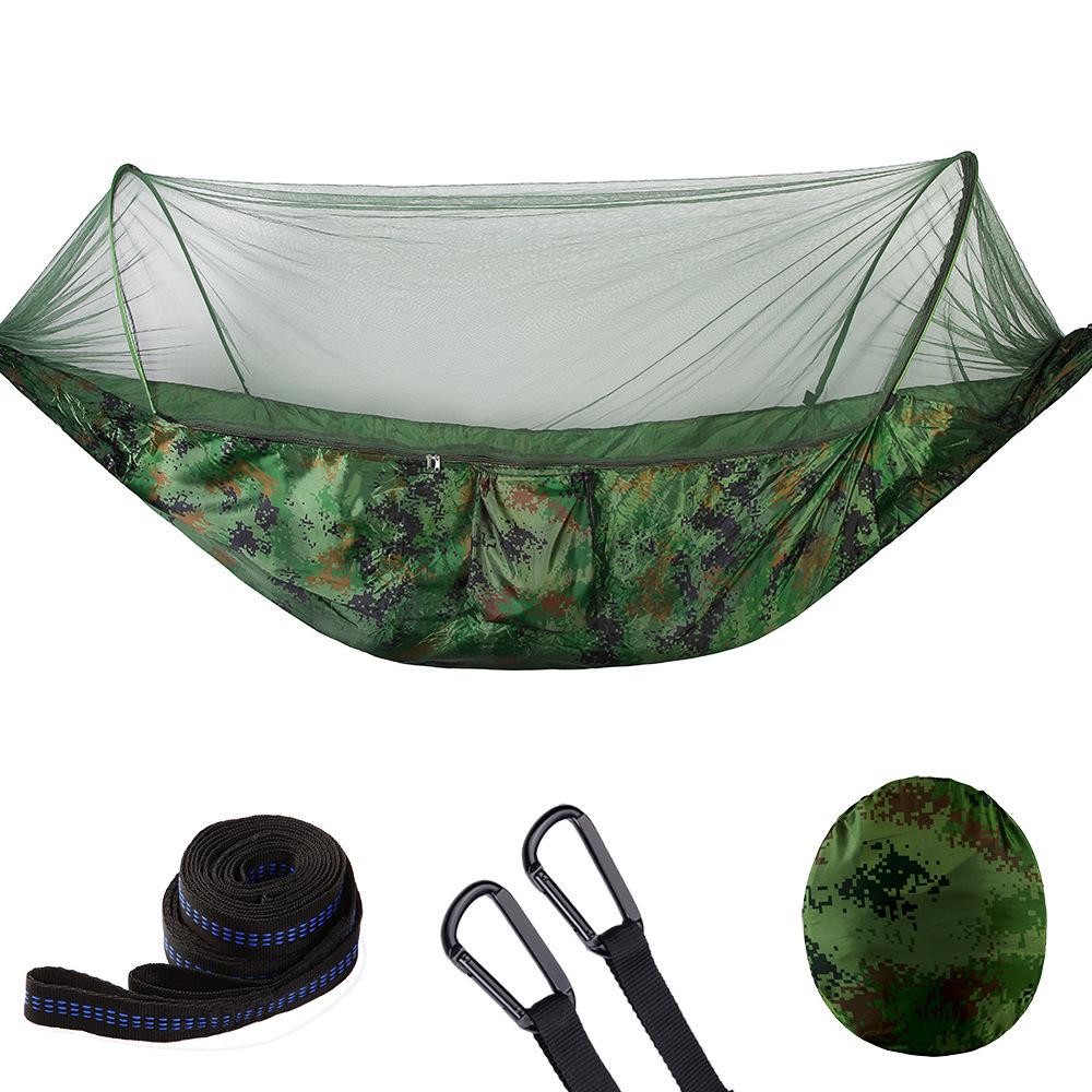 Quick-Open Mosquito-Proof Outdoor Hammock: Encrypted Mesh Parachute Nylon with Mosquito Net for Single/Double Camping
