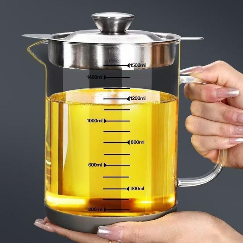 1L/1.5L Stainless Steel Glass Oil Strainer Pot Container Jug Storage Can With Filter Cooking Oil Pot For Kitchen Household Tools