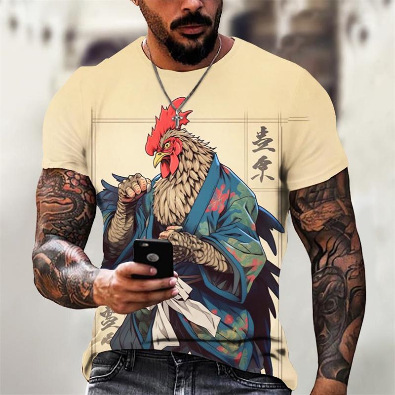 Animal Warrior Pattern T-Shirt Men Anaimal 3D Print Summer Casual Oversized Short Sleeve T-Shirt Comfortable O-Neck Breathable T-Shirt
