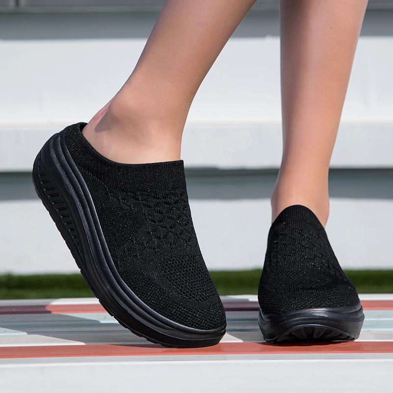 Women Slide Slippers Elevator Sandals Summer Casual Clogs White Pink Black Purple Lightweight Socks Shoes Plus Size 41 42 43 EU:36 чёрный