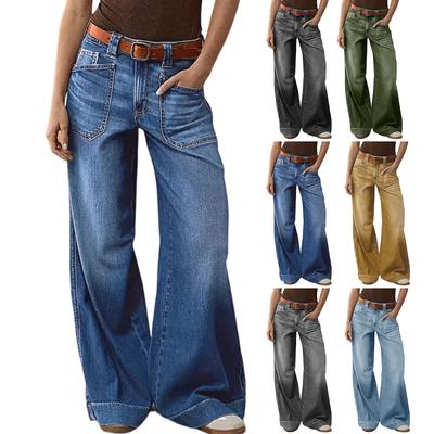 Women Baggy Mid Waist Jeans Wide Leg Loose Denim Pants Straight Leg Cropped Barrel Jeans